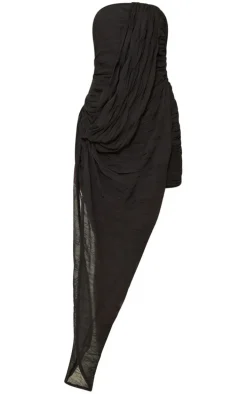 Black Ruched Chiffon Drape Bandeau Midaxi Dress