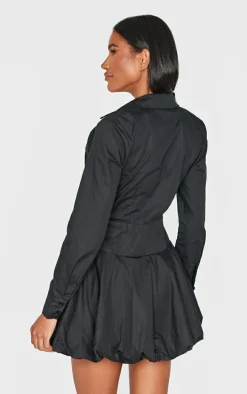 Black Ruched Cut Out Detail Puffball Dress