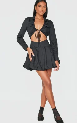 Black Ruched Cut Out Detail Puffball Dress