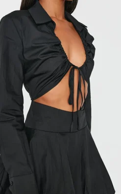 Black Ruched Cut Out Detail Puffball Dress