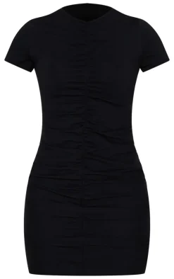 Black Ruched Front T Shirt Dress