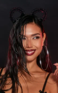 Black Ruched Mesh Mouse Ears