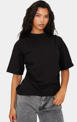 Black Ruched Side Detail T Shirt