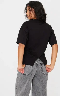 Black Ruched Side Detail T Shirt