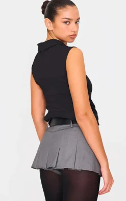 Black Ruched Sleeveless Long Top