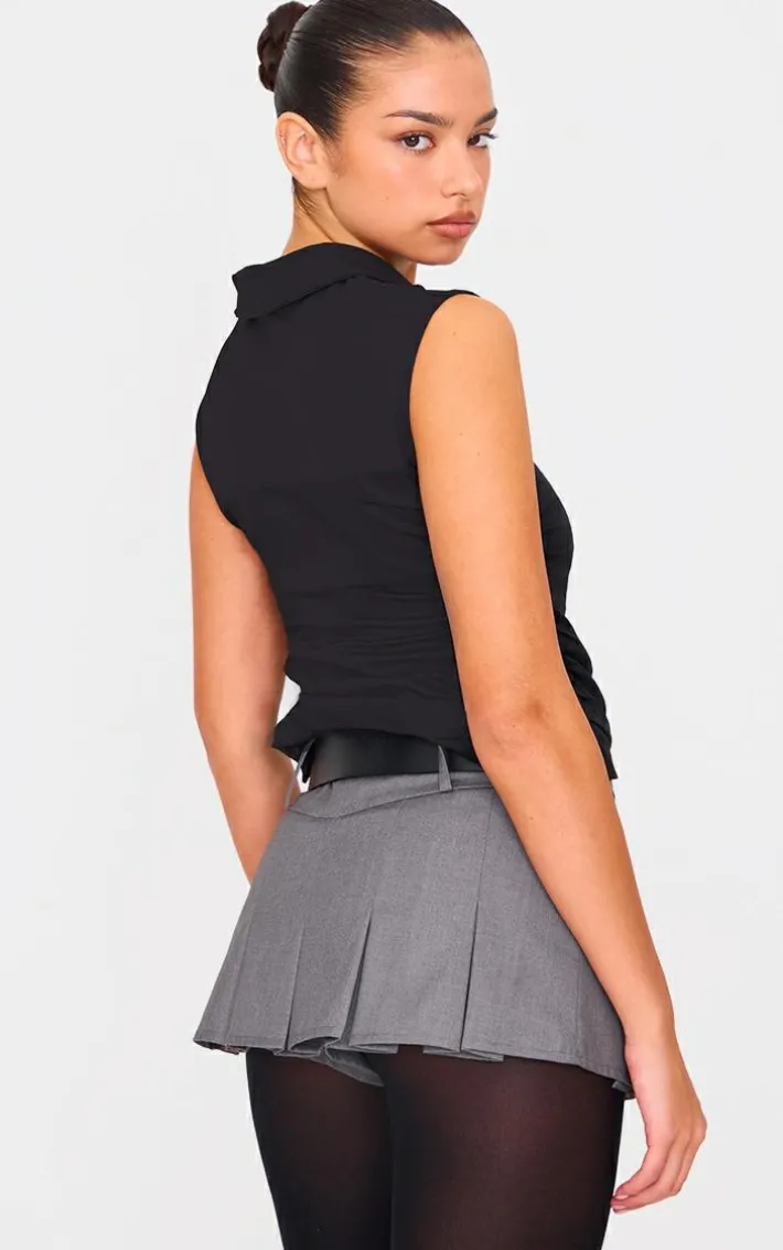 Black Ruched Sleeveless Long Top