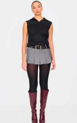 Black Ruched Sleeveless Long Top