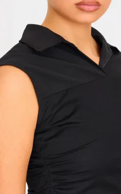 Black Ruched Sleeveless Long Top