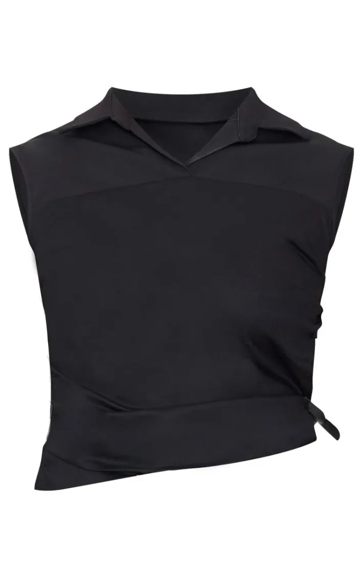 Black Ruched Sleeveless Long Top