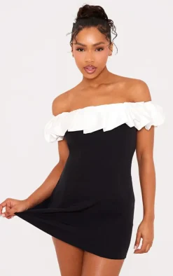 Black Ruffle Detail Bandeau Mini Dress