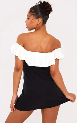 Black Ruffle Detail Bandeau Mini Dress