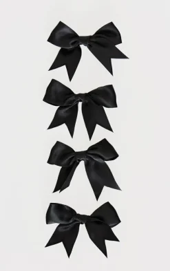 Black Satin 4 Pack Bow Hair Clips