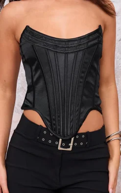 Black Satin Boning Detail Bandeau Corset