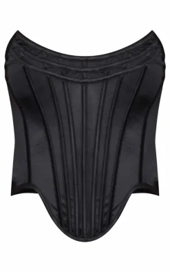 Black Satin Boning Detail Bandeau Corset