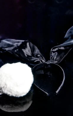 Black Satin Bunny Ears With Tail