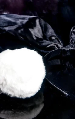 Black Satin Bunny Ears With Tail