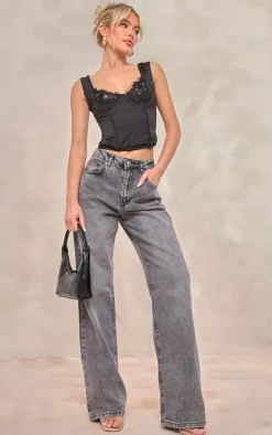 Black Satin Lace Bust Boned Corset