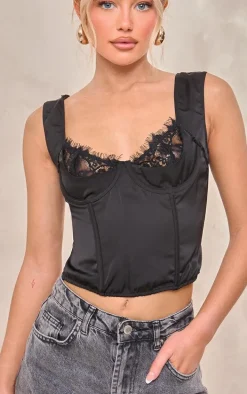 Black Satin Lace Bust Boned Corset