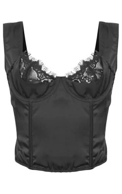 Black Satin Lace Bust Boned Corset