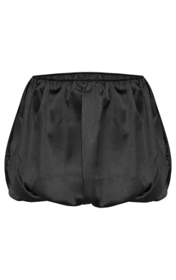 Black Satin Micro Mini Puffball Skirt