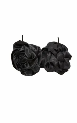 Black Satin Oversized Applique Flower Bralet