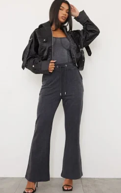 Black Satin Oversized Hooded Utility Bomber Jacket