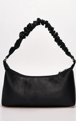Black Satin Ruched Handle Shoulder Bag