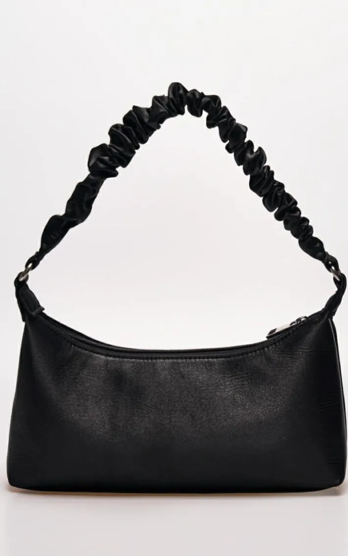 Black Satin Ruched Handle Shoulder Bag