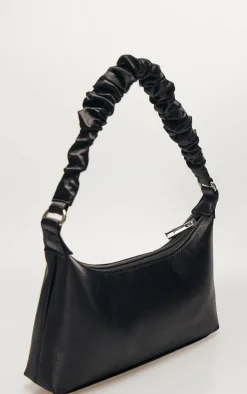 Black Satin Ruched Handle Shoulder Bag