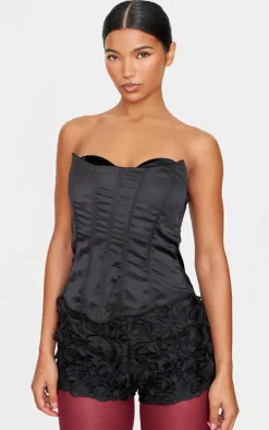 Black Satin Velvet Bust Detail Corset
