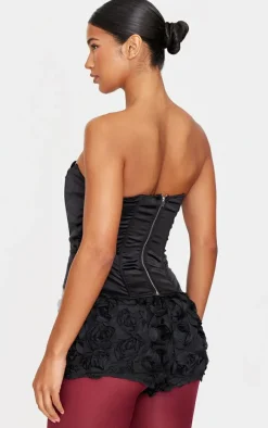 Black Satin Velvet Bust Detail Corset