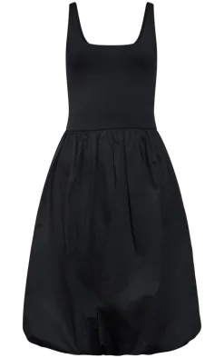Black Scoop Neck Puffball Midi Dress