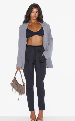Black Scuba Tie Waist Cigarette Pants