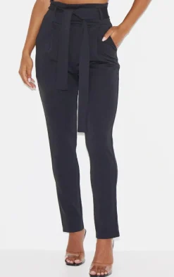 Black Scuba Tie Waist Cigarette Pants