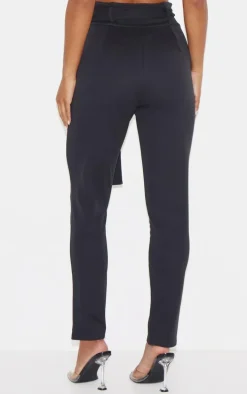 Black Scuba Tie Waist Cigarette Pants