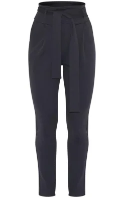 Black Scuba Tie Waist Cigarette Pants