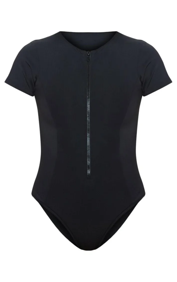 Black Scuba Zip Up Swimsuit