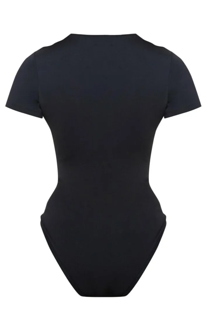 Black Scuba Zip Up Swimsuit