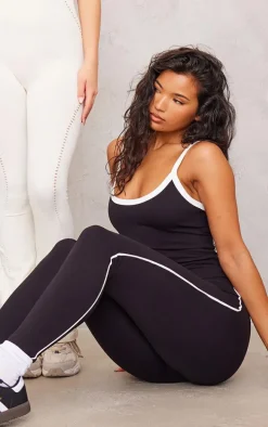 Black Sculpt Contrast Detail High Waist Gym Leggings