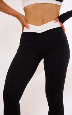 Black Sculpt Contrast Waist Cross Front Leggings