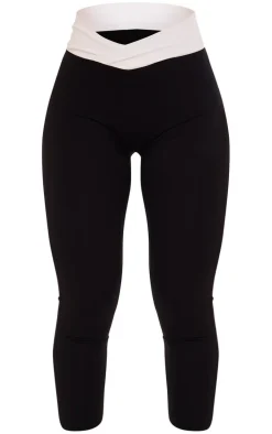 Black Sculpt Contrast Waist Cross Front Leggings