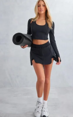 Black Sculpt Cut Out Padded Gym Crop Top