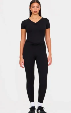 Black Sculpt Gathered Short Sleeve Bodysuit