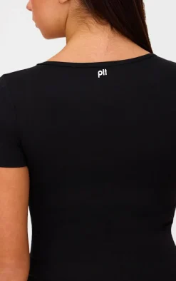 Black Sculpt Gathered Short Sleeve Bodysuit