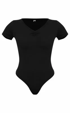 Black Sculpt Gathered Short Sleeve Bodysuit
