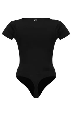 Black Sculpt Gathered Short Sleeve Bodysuit