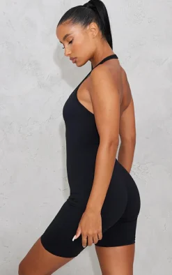 Black Sculpt Halterneck Mini Unitard