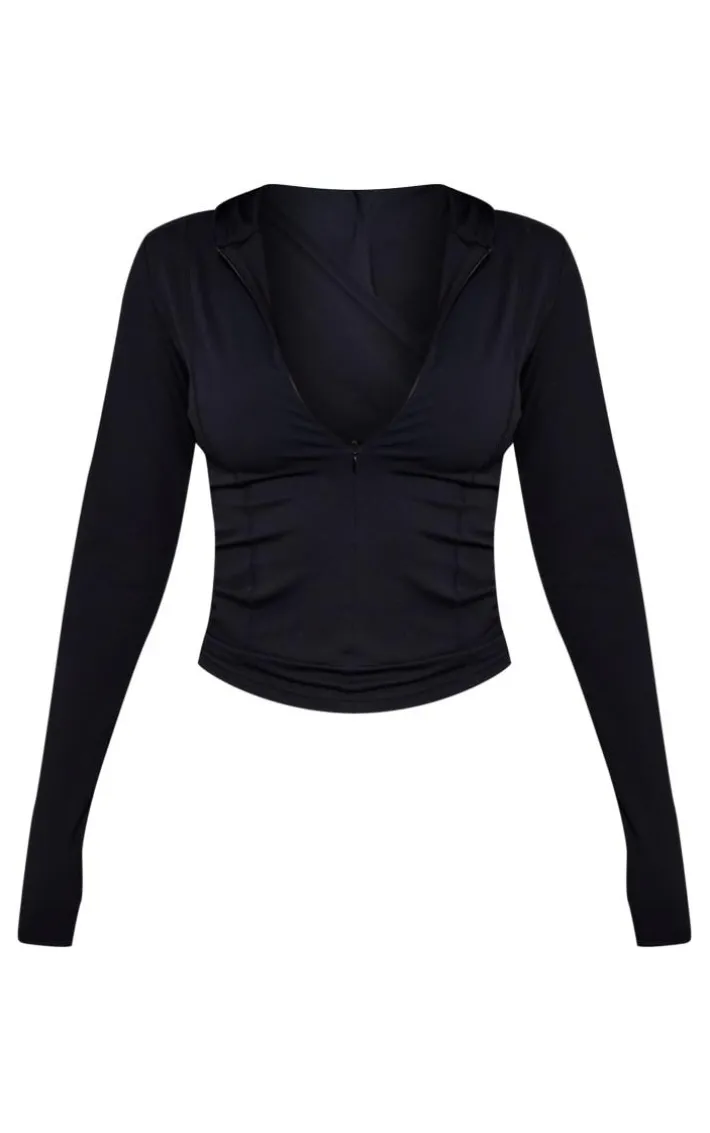 Black Sculpt Long Sleeve Hooded Gym Jacket