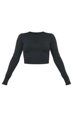 Black Sculpt Long Sleeve Crop Gym Top