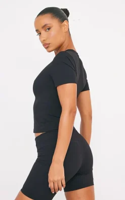 Black Sculpt Longline Short Sleeve Gym Top